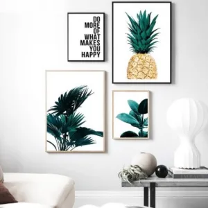 Scandinavian Golden Pineapple Leaf Wall Poster Botanical Canvas Art Print Motivational Quotes Painting Nordic Decoration Picture