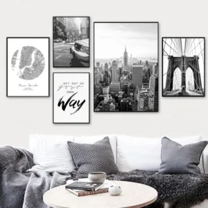 Scandinavian Landscape Black White New York City Canvas Poster Motivation Quote Poster Nordic Wall Art Print Painting Pictures