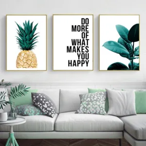 Scandinavian Pineapple Leaf Wall Art Poster Nordic Motivational Quotes Canvas Botanical Print Painting Nordic Decortion Picture