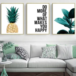 Scandinavian Pineapple Leaf Wall Art Poster Nordic Motivational Quotes Canvas Botanical Print Painting Nordic Decortion Picture