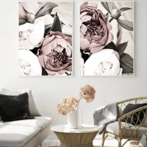 Scandinavian Pink White Flower Leaf Plant Poster Nordic Botanical Print Canvas Painting Wall Art Decoration Picture Home Decor