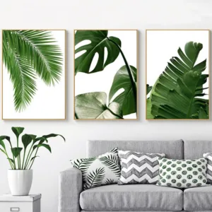 Scandinavian Style Green Tropical Leaves Wall Art Canvas Painting Plants Nordic Posters and Prints Wall PicturesFor Living Room