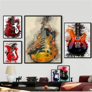 Abstract Graffiti Electric Guitar Canvas Art Music Poster Prints for Nordic Home Decor Aesthetic Wall Art Painting for Livin