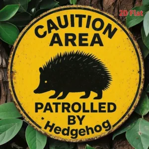 Vintage Rustic Hedgehog Patrol Area Metal Sign - 20x20cm/7.8x7.8in Yellow & Black Humorous Wildlife Decor for Home, Office, Coff