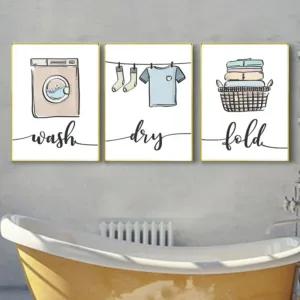 Modern Cute Laundry Room Art Decorative Poster Prints Wash Dry Fold Repeat Sign Pattern Canvas Picture Simple Home Wall Decor
