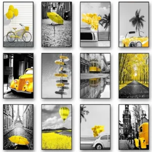 Black and White Europe Landscape Picture Home Decor Nordic Canvas Painting Wall Art Yellow Scenery Posters for Living Room De