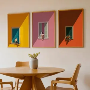Modern Minimalist Style Color Block Windowsill Figure Canvas Painting Abstract Geometric Colorful Window Figure Art Poster Decor