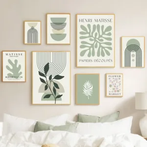 Boho Matisse Green Leaf Sun Rainbow Geometry Wall Art Canvas Painting Abstract Posters And Prints Pictures For Living Room Decor