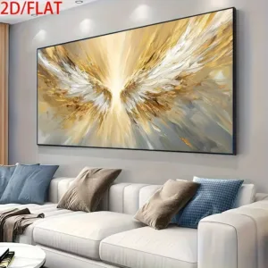 Large Abstract Angel Wing Canvas Print Gold and White Angel Wings Geometric Wall Art Poster for Modern Living Room Home Decor