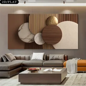 2D Flat Frameless Modern Abstract Beige Brown Golden Marble- Canvas Wall Art Print - Neutral Tone Brown/Beige//Gray/Black - Mini