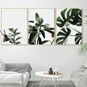 Set of 3 Tropical Leaves Wall Art Green Leaves Fresh Canvas Painting Minimalist Poster Prints Nordic Modern Art Decoration