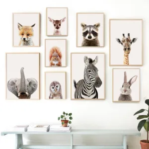 Nordic Style Zoo Animal Lion Giraffe Canvas Painting Wall Art Canvas Poster Print Picture Kids Bedroom Decoration