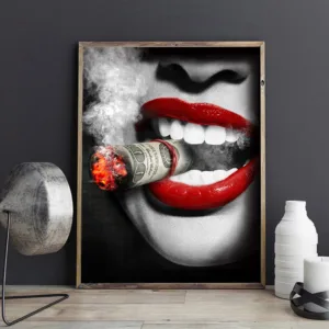 Sexy Lips Woman with Cigarette Art Painting Poster Wall Art Picture for The Living Room Cuadros Decoracion Salon Wall Canvas