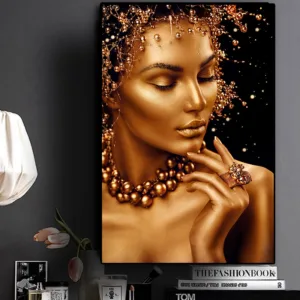 Sexy Nude African Art Black and Gold Woman Oil Painting on Canva