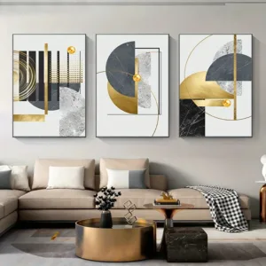 Abstract Golden Geometric Art Pattern Canvas Painting Gold Foil Posters Modern Wall Pictures for Living Room Home Decor