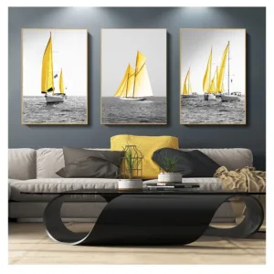 Nordic Simple Wall Art, Golden Sailboat Mural , HD Canvas Print Poster, Home Living Room Bedroom Decorative Painting