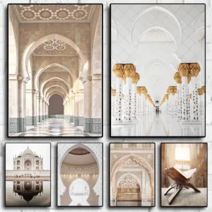 Morocco Beige Poster Door Landscape Mosque Canvas Painting Wall Art Modern Scandinavian Minimalist Living Room Home Decoration
