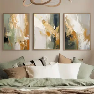 3pcs/set Green Golden Abstract Canvas Prints Poster Modern Minimalism Aesthetics Art Prints Bedroom Home Decor Art Poster