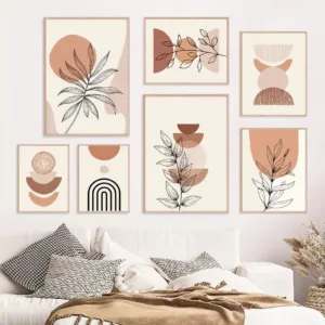 1PC Abstract Geometric Line Leaf Vase Wall Art Canvas Painting Nordic Posters Vintage Pictures For Living Room Decor