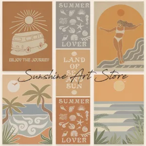 Surf Girl Beach Summer Poster Canvas Printing Abstract Summer Beach Wall Art Prints Home Living Room Aesthetic Decor Waves Decor