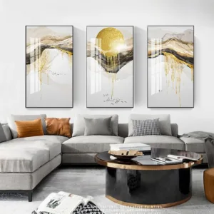 Abstract Golden Sun Canvas Painting Flowing Big Paint Posters Prints Fashion Tableaux Living Room Nordic Wall Art Decor Tableaux