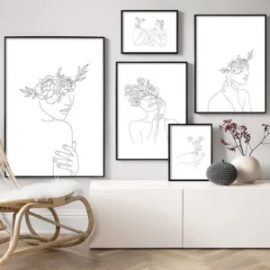 Simplicity Line Drawing Poster and Print Black White Abstract Flower Woman Artwork Canvas Painting Wall Art Picture Home Decor