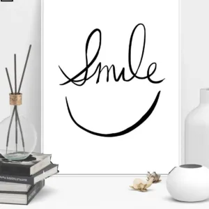 Smile Face Minimalist Art Canvas Poster Painting Abstract Motivational Black White Picture for Modern Home Office Room Decor 048