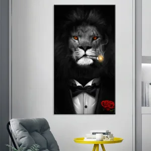 Smoking Lion Canvas Painting Business Suit Gentleman Animal Prin
