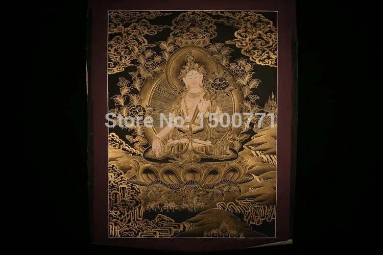 Spot Mandala Thangka Tibetan monks painted black gold painted living room den Wall White Tara 50 * 37
