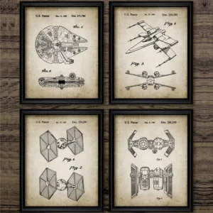 Star Wars Patent Canvas Vintage Posters Boys Wall Art Print Painting Millennium Falcon Spacecraft Retro Pictures Home Room Decor