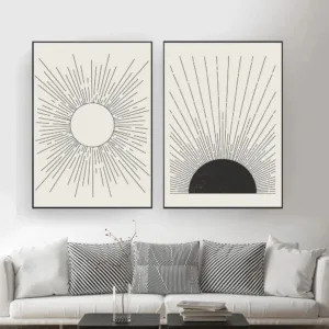 Sun Illustration Abstract Painting Mid Century Posters Neutral Colors Style Canvas Art Prints Wall Picture Modern Home Decor