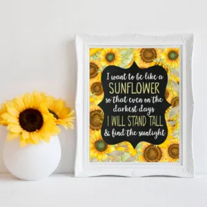 Sunflower Decor Sunflower Inspirational Quote Wall Art Canvas Painting Picture Motivational Poster Home Wall Decoration