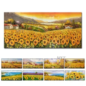 Sunflower Field Landscape Oil Painting On Canvas Handmade Decor Modern Wall Art Living Room No Frame Picture Home Decoration