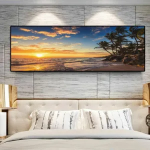 Sunsets Natural Sea Beach Coconut Palm Panorama Landscape Canvas Painting Posters and Prints Wall Art Picture for Living Room