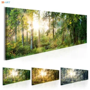 Sunshine and Green Tree Prints Forest Landscape Poster Canvas Painting Natural Wall Art for Living Room Home Decor