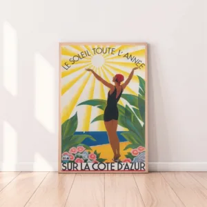Sur La Cote D' Azur France Print Vintage Travel Poster Colorful Wall Art Canvas Painting French Riviera Broders Home Wall Decor