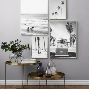 Surf Poster Print Black and White Wall Art Beach Tropical Canvas Painting Palm Wall Pictures for Living Room Modern Home Decor