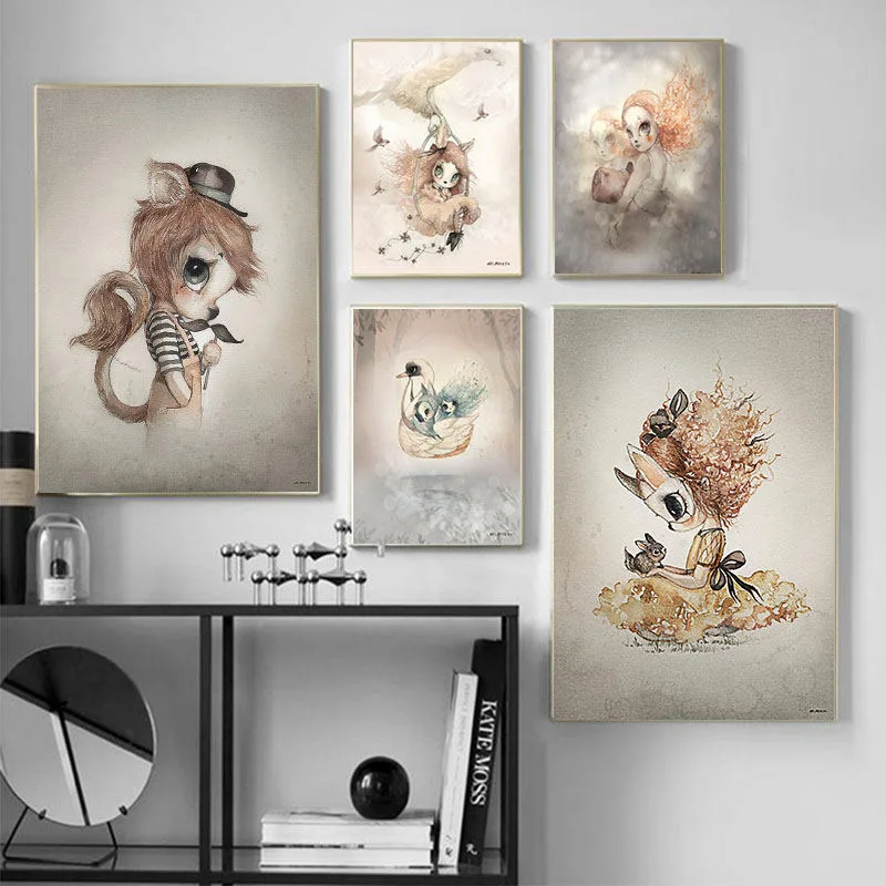 Sweet Home Decor Nordic Canvas Painting Wall Art Poster Rabbit Girls Boys Picture Cartoon Watercolor Decor Print for Kid Bedroom - Image 2