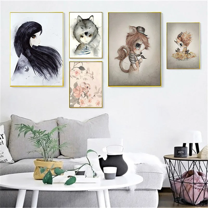 Sweet Home Decor Nordic Canvas Painting Wall Art Poster Rabbit Girls Boys Picture Cartoon Watercolor Decor Print for Kid Bedroom - Image 3