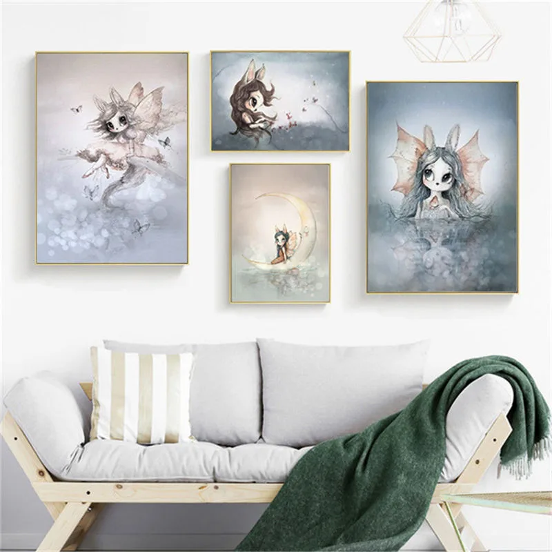 Sweet Home Decor Nordic Canvas Painting Wall Art Poster Rabbit Girls Boys Picture Cartoon Watercolor Decor Print for Kid Bedroom - Image 4