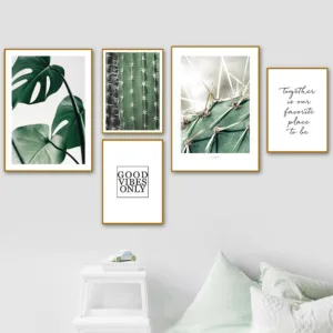 Tropical Leaf Poster Green Cactus Plant Wall Art Quotes Posters And Prints Nordic Wall Paintings For Bedrooms Decorative Picture