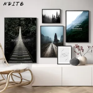 Canvas Art Painting Forest Nature Landscape Poster Nordic Motivational Quotes Print Scandinavian Wall Picture for Room Decor