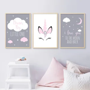 Unframed Canvas Poster Baby Girl Nursery Quotes Wall Art Moon