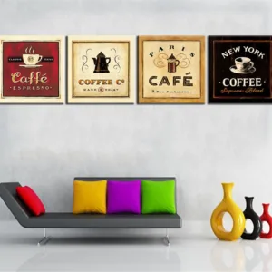 Unframed Cup of Coffee Tea Poster Modern Canvas Print Oil Painting Wall Art Picture for Kitchen Room Decoration Artwork 4 Panel