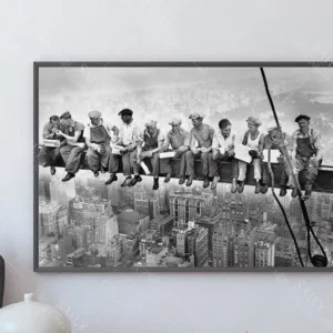Vintage Canvas Painting Modern Home Decoration New York City View Lunch On a Skyscraper Wall Art Picture Black and White Poster