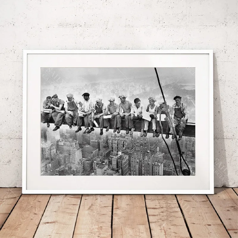 Vintage Canvas Painting Modern Home Decoration New York City View Lunch On a Skyscraper Wall Art Picture Black and White Poster - Image 2