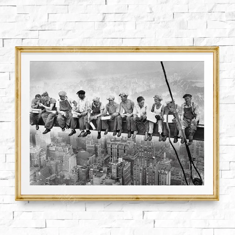 Vintage Canvas Painting Modern Home Decoration New York City View Lunch On a Skyscraper Wall Art Picture Black and White Poster - Image 3