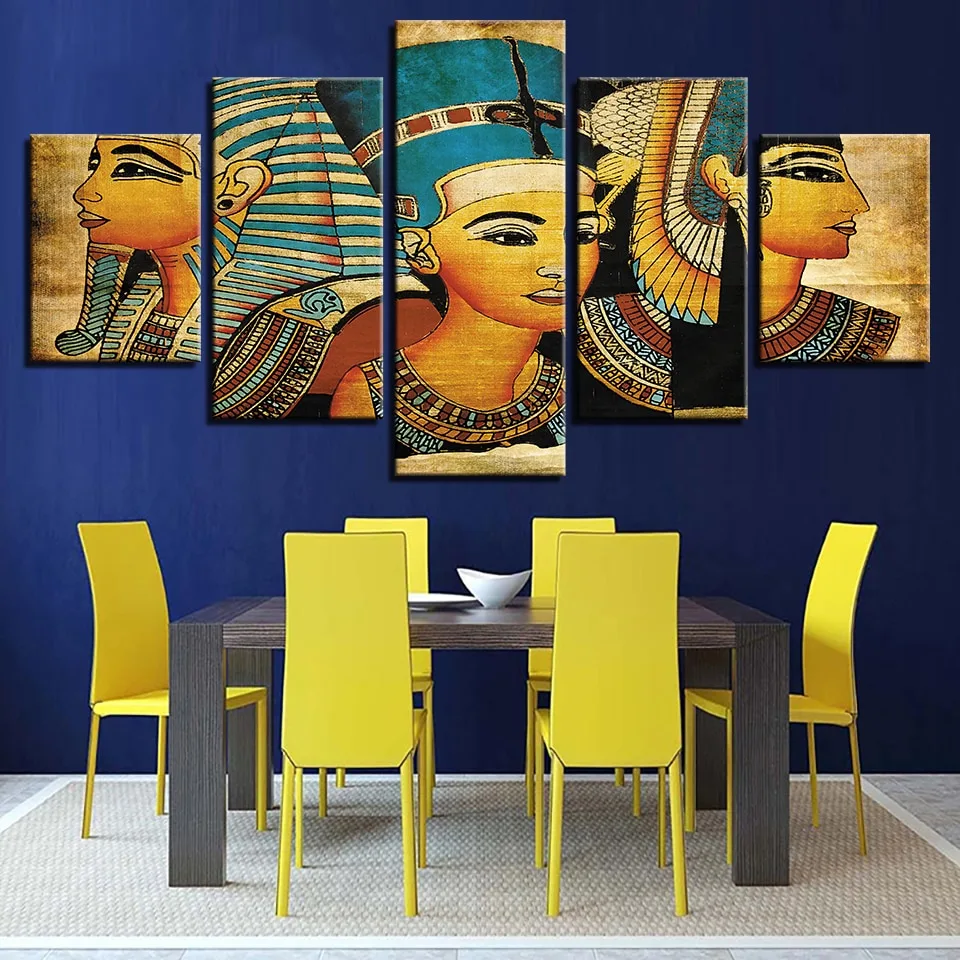 Vintage Pictures Canvas Printed Poster 5 Panel Pharaoh Of Ancient Egypt Paintings Home Decor For Living Room Artwork Wall Art - Image 2