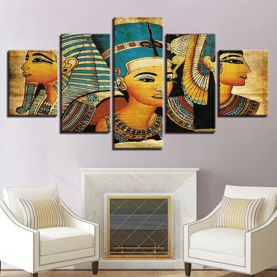 Vintage Pictures Canvas Printed Poster 5 Panel Pharaoh Of Ancient Egypt Paintings Home Decor For Living Room Artwork Wall Art - Image 3