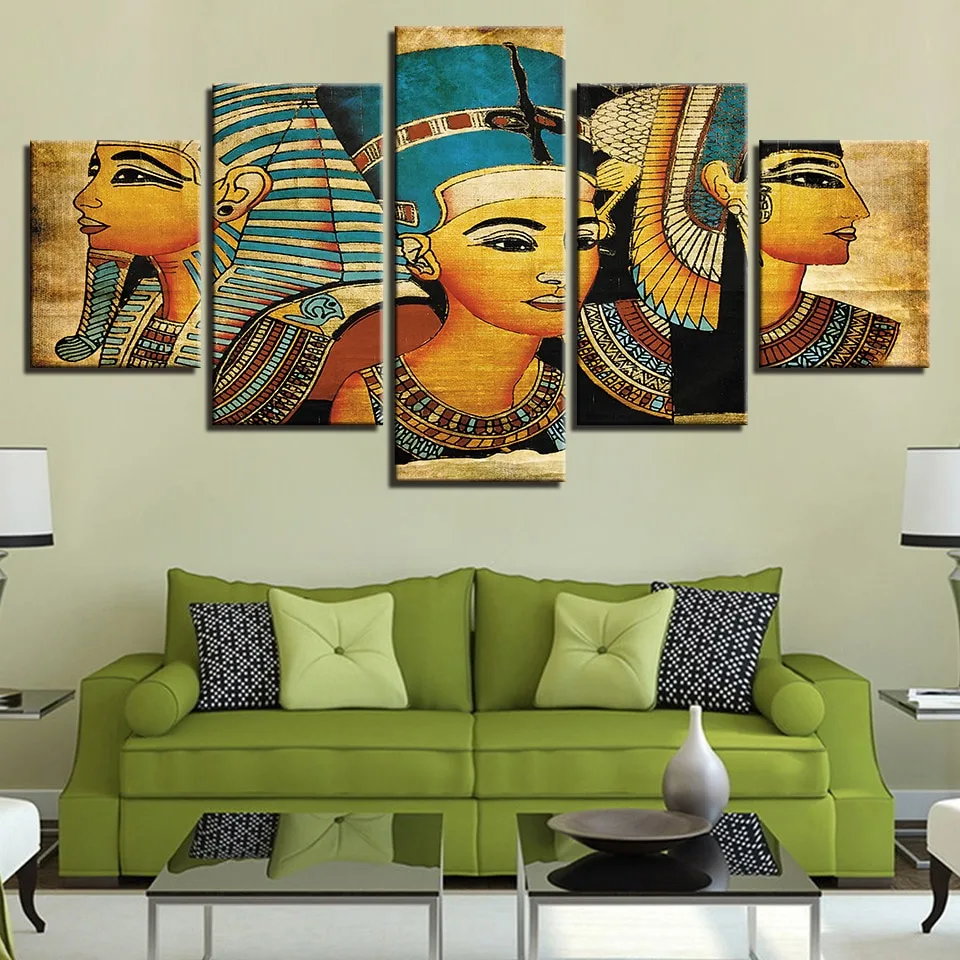 Vintage Pictures Canvas Printed Poster 5 Panel Pharaoh Of Ancient Egypt Paintings Home Decor For Living Room Artwork Wall Art